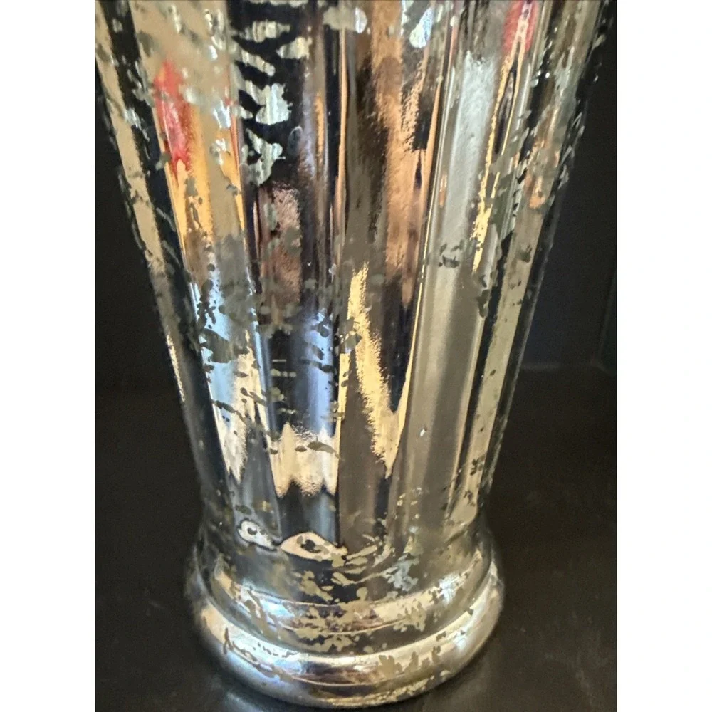Mercury Silver Glass Flower Floral Vase Heavy Large‎ 10 Inch Home Decor